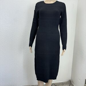 RD Style Women's Black Rib Knit Sweater Dress Capsule Staple Office Holiday